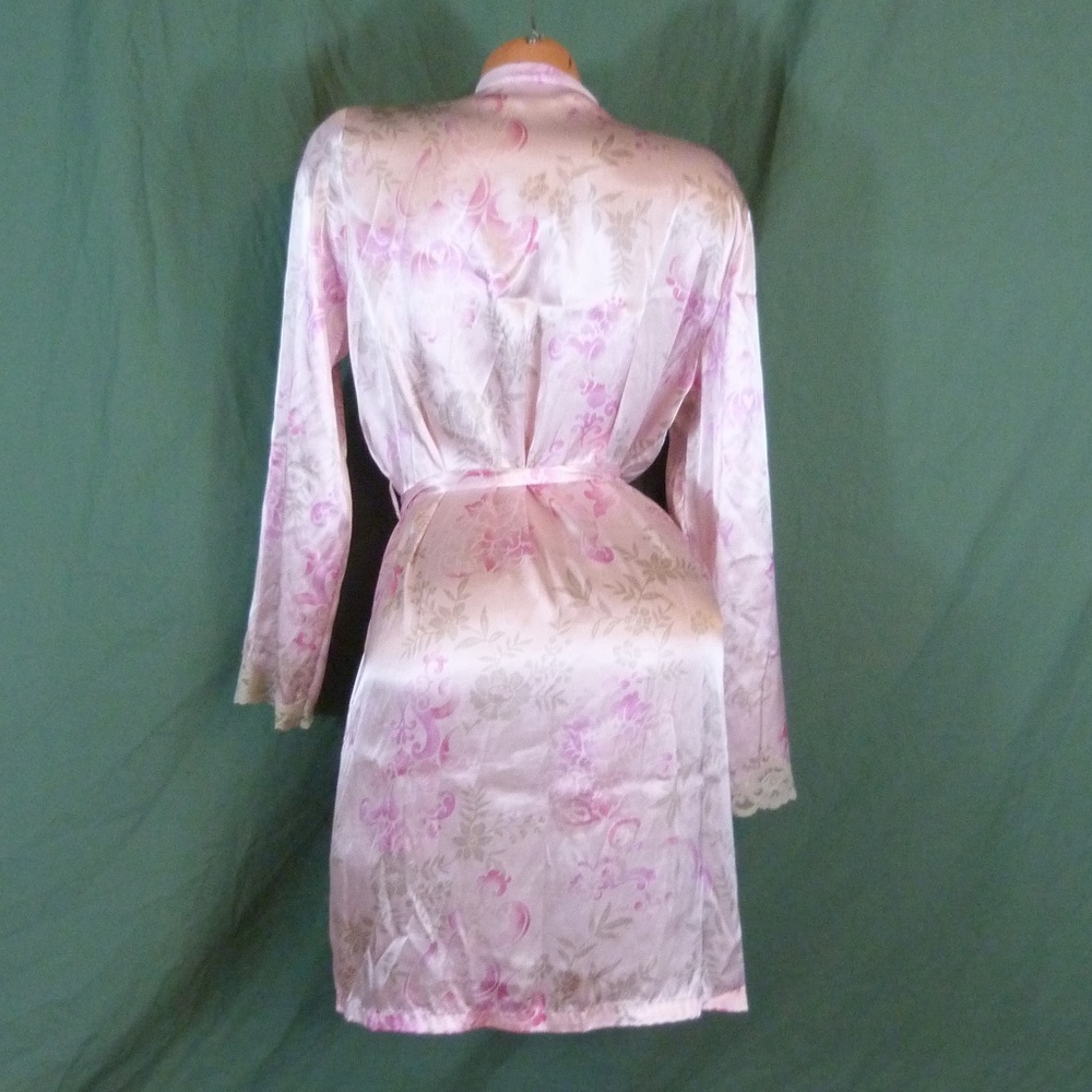 Apt 9 Medium Satin Pink Floral Robe Kimono Spa Wra - Picture 6 of 8